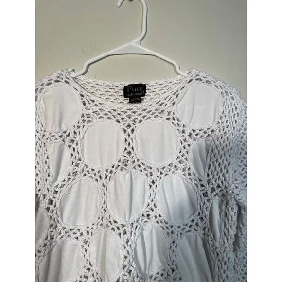 Pure Handknit White Mixed Media Open Knit Polka Dot‎ Top - Picture 2 of 8